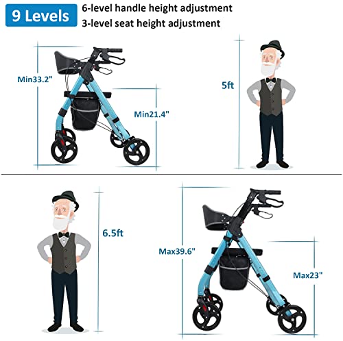Blessreach Heavy Duty Rollator Walker - Aluminum Rolling Walker For Seniors And Adults With Large Seat, Support Up 450 Lbs (Blue) #TOP4