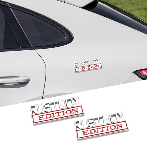 Image of 2 Pcs RUSTBOX Edition Emblem Car Side Rear Front Hood Trunk Door Badge 3D Decal Sticker Fit for Car Truck SUV (RUSTBOX, Silver Red)