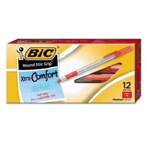 Paquete de valor (6 unidades) bicgsmg11rd Ultra redondo Stic Grip bolígrafos Stick pluma, tinta roja, media, docena