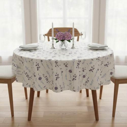 HOMEMONDE 100% Cotton Premium Dining Round Table Cover, 45 x 45 Inches Floral Printed Table Cloth 4 Seater, Round Table Cover - (114 X 114 cm, Blue & Purple)