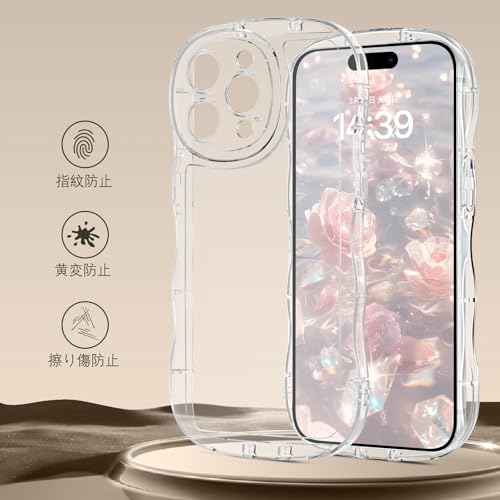 DOMAVER iPhone 15 Pro ケース ウェーブ 透明 可愛い ケース うねうね TPU 韓国 おしゃれ クリア 黄ばみなし 人気 いphone 15Pro バンパー 耐衝撃 指紋防止 滑り止め スマホケース iPhone15Proストラップホール付き アイフォン 15Pro なみなみ カバー 6.1インチ クリア