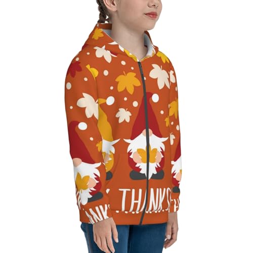 Happy Thanksgiving Three Gnomes Kids Pullover Hoodies Boys Zip Up Sweatshirts Girls Athletic Clothes with Pocket4