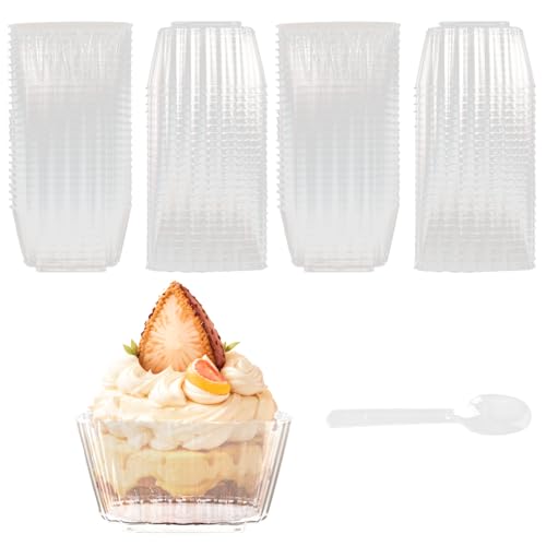 Nsmykhg Dessert Cups,100 Pack Plastic Dessert Cups Mousse Cups Parfait Cups Appetizer Cups,Clear Disposable Parfait Appetizer Cup, Mini Reusable Trifle Tumbler Cup for Souffle, Pudding, Party,5 OZ