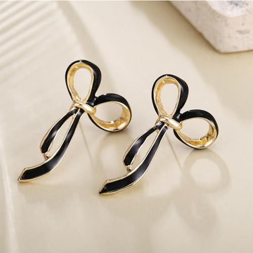 Gold/Black Bow Drop Earrings for Women Ribbon Earrings Bowknot Earrings2