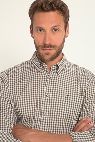 JP 1880 Herren große Größen Menswear L-8XL Karohemd, Trachten, Langarm, Buttondown-Kragen, Modern Fit, bis 8 XL dunkel Oliv 6XL 748509120-6XL