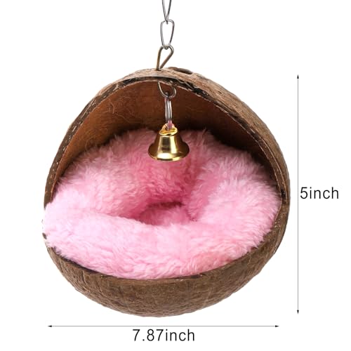 Zenfun COCONUT BIRD NEST Parrot Coco House With Warm Mat, Bird Cage Hanging Toy, Natural Wood Resting Breeding Place For Parakeet thumb #1