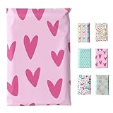 Poly Mailers 10x13 Inch, 100 Pack Pink Hearts Print Shipping Bags, Thickened Waterproof Tear-Resistant Self-Sealing Shipping Bags for Clothing E-commerce Small Business Mailing