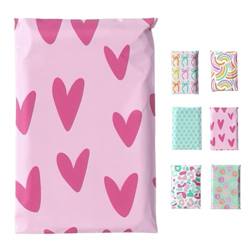 Poly Mailers 10x13 Inch, 100 Pack Pink Hearts Print Shipping Bags, Thickened Waterproof Tear-Resistant Self-Sealing Shipping Bags for Clothing E-commerce Small Business Mailing