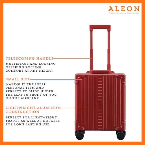 Aleon 16” Aluminum Vertical Underseat Carry-On Luggage - Luxury Business Briefcase with Wheels - Hardshell Suitcase for Airplane Travel (Ruby)2