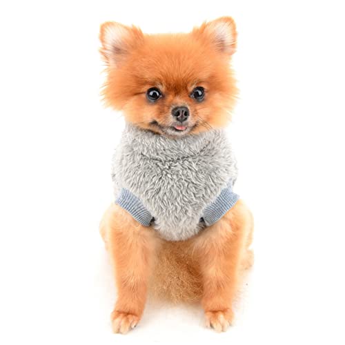 SMALLLEE_LUCKY_STORE Haustier-Sherpa-Fleece-Pullover Weste Rollkragenpullover mit D-Ring weiches Sweatshirt für kleine Hunde Katzen, Welpen Yorkie Chihuahua warme Herbst-Winterkleidung, Grau, S