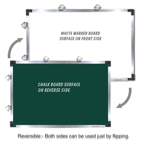 Image of ALKOSIGN Crystal Series Non-Magnetic Dual-Sided Board White Board and Green Chalkboard (1.5ft x 2ft) (Small) Writing Board, Markerboard, Dry Wipe Board for Home, Study Room & Office