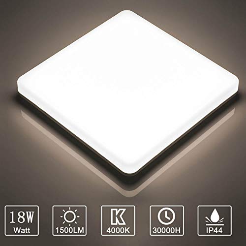 Preisvergleich Produktbild Yafido Deckenlampe 18W LED Deckenleuchte Wasserdicht 1500LM 4000K Neutralweiß Viereckig Panel Deckenlampe Für Wohnzimmer Schlafzimmer Balkon Esszimmer Badezimmer Küche IP44 Nicht-dimmbar 28 * 28 cm