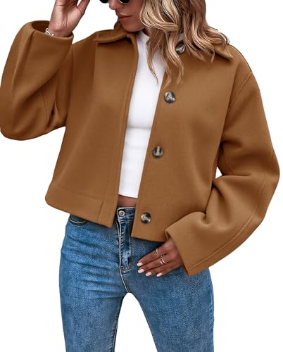 Cicy Bell Womens Cropped Pea Coat Casual Button Down Short Jackets Fall Winter Outerwear