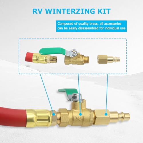 Image of Hooshing RV Winterizing Kit Sprinkler Blowout Adapter with Shut Off Valve Air Compressor Quick Connect Plug to 3 /4 inch Garden Hose Faucet for RV Motorhome Boat Camper Travel Trailer