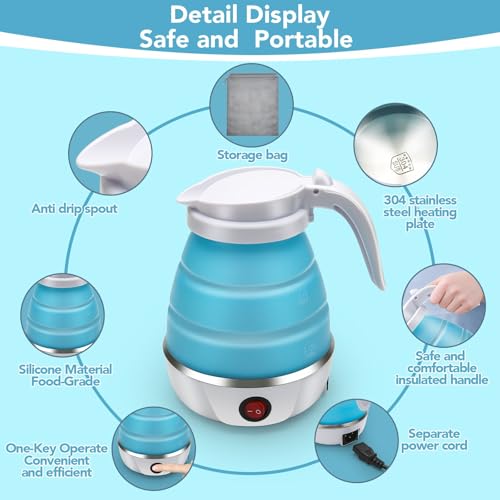 Image of COLBEX Travel Kettle Electric Small Foldable Portable Kettle,Silicone Collapsible Heating Water Boiler Tea Pot for Camping,Easy for Storage with Separable Power Cord (Assorted Color)