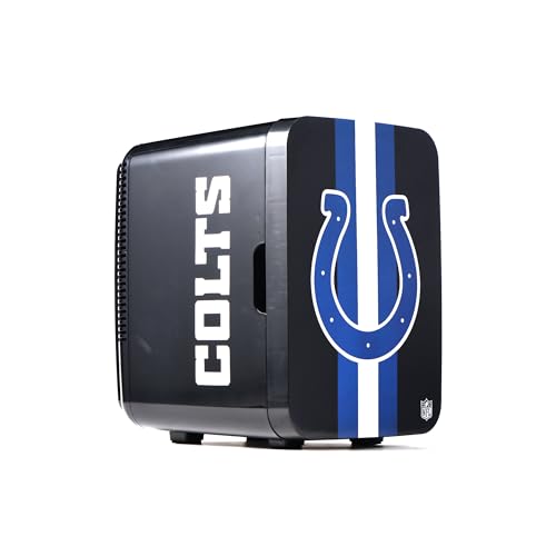 Image of Ukonic NFL Indianapolis Colts 15-Can Mini Fridge 10L - AC /DC Powered, Official Team Colors & Logo, Portable Cooler for Tailgates, Home, Office, or Car