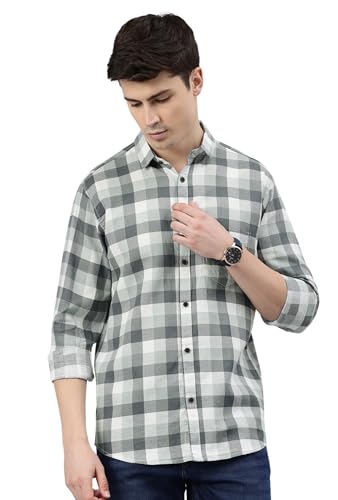 Image of Majestic Man Men Comfort Slim Fit Opaque Checked Cotton Casual Shirt