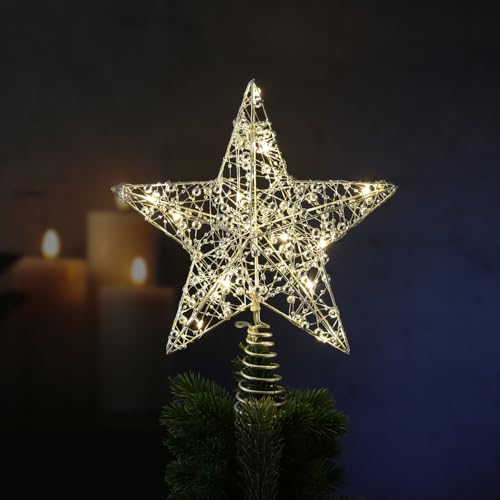 LED Weihnachtsbaumspitze Stern mit Perlen Christbaumspitze...