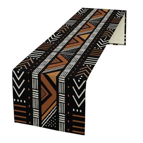 African Geometric Tribal Table Runner Vintage Abstract African Traditional Mud Cloth Pattern Seasonal Summer Holiday Dinner Runner for Farmhouse Kitchen Dinner Table Holiday Party Decor 13"x120"