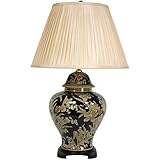 Oriental Furniture 28' Black and Tan Floral Bouquet Vase Lamp