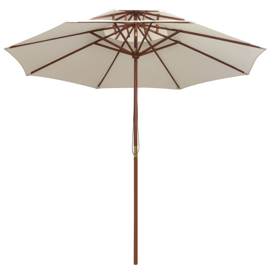 Sombrilla de Madera de Teca con Poste Resistente y Cubierta de Poliéster UV, 8 Varillas Robusta para Jardín y Patio, Diseño de Dos Pisos para Circulación de Aire, Fácil