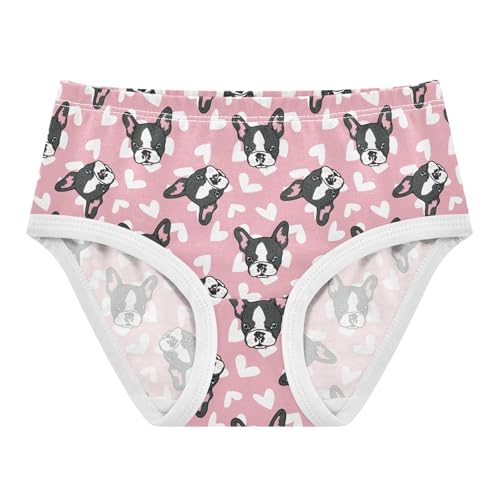 Girls' Underwear Cartoon French Bulldog Pink Cotton Stretch Comfort Toddler Panties