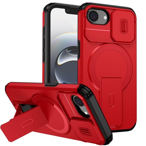 Coque iPhone 16e rouge avec béquille et protège-caméra coulissant