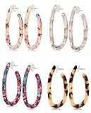 Finrezio 4 Pairs Acrylic Mottled Hoop Earrings for Women Dangle Stud Earrings Set Bohemian Statement Earrings Resin Jewelry