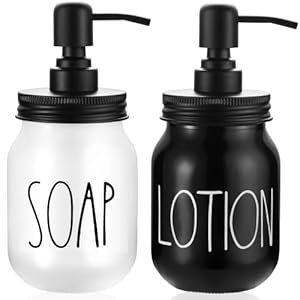 Hand Soap and Lotion Dispenser Set by Brighter Barns – Soap Dispenser Bathroom Set – Bathroom Soap Holder – Liquid Soap Dispenser Glass – Farmhouse Soap Dispenser – Farmhouse Bathroom Decor