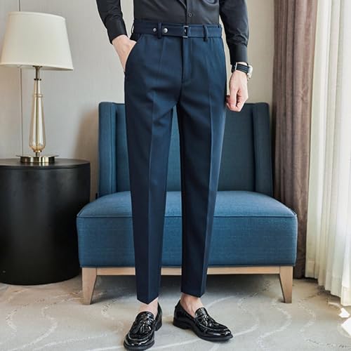 Men's Stylish Casual Dress Pants Solid Color Slim Fit Suit Pants Wrinkle-Resistant Straight Fit Work Pants​2