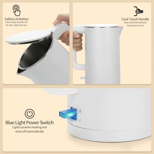 Kettle eléctrico 1.7L acero inoxidable 1000W blanco miniatura 6