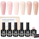 Beetles Base Color Gel Nail Polish, 6 Colors Nude Gel Polish Pink Peach Nail Polish Neutral Sheer French Tips Base Colors for Nails Rubber Base Soak Off Nail Art Design Gifts for Women