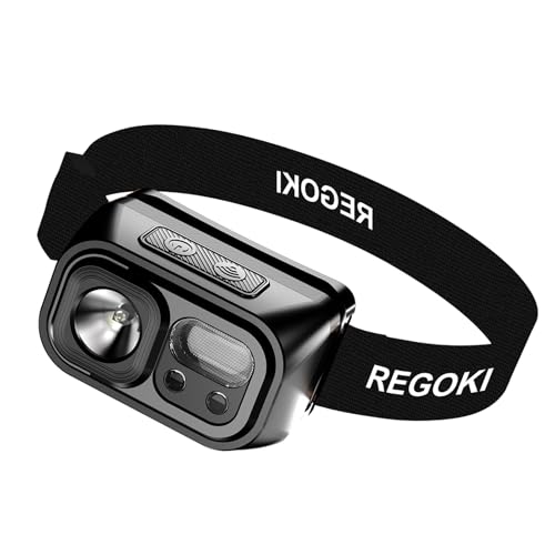 REGOKI LED Headlamp Rechargeable - Super Bright Head Lamp with 9 Modes for Camping & Hiking Gear Essentials, IP44 Waterproof Headlight Flashlight with Red Light, USB Cable Included