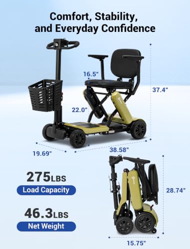 Image of Aotedor Foldable Mobility Scooter for Seniors, 20 Miles Long Range Safe & Comfortable Lightweight Folding Scooter with 275lb Capacity All-Terrain Airline Cruise & FSA Approved - Extended Range