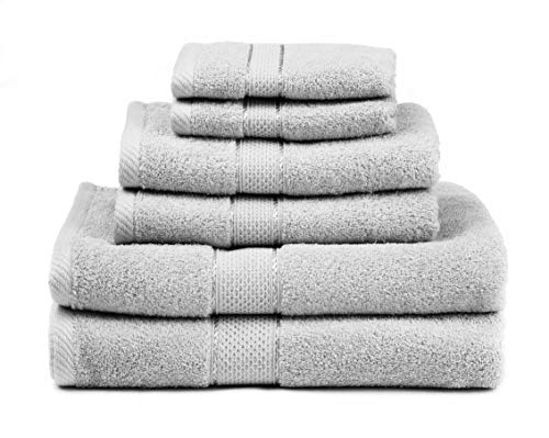 Premium Bamboo Cotton 6 Piece Towel Set (2 Bath Towels, 2 Hand Towels and 2 Washcloths) - Natural, Ultra Absorbent and Eco-Friendly (Platinum)