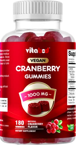 Vitabod Cranberry Gummies Urinary Tract Health Supplement - 1000Mg - 180 Pectin Based Gummies #TOP4