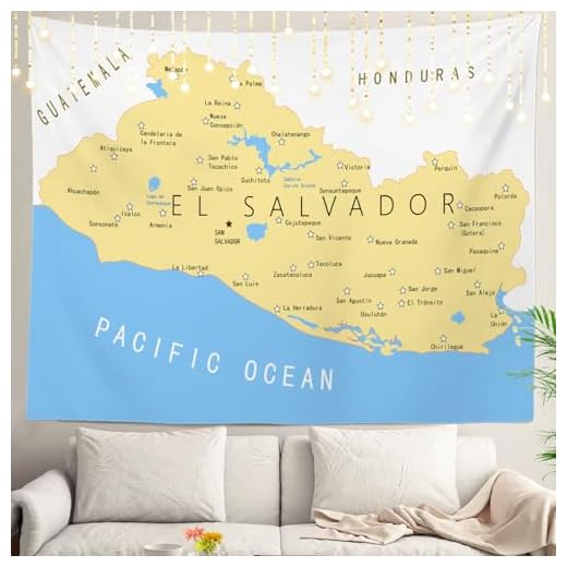 Shrahala Map Tapestry, Central America El Salvador Pacific Ocean Wall Hanging Large Tapestry Psychedelic Tapestry Decorations Bedroom Living Room Dorm(51.2 x 59.1 Inches, Multi)