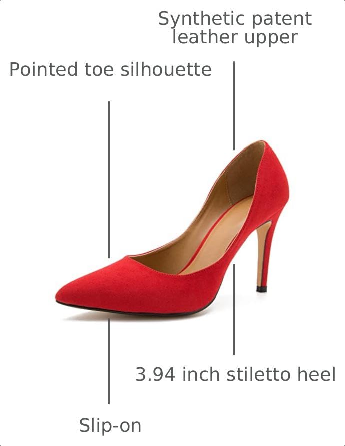 Image of Women's Men's Pointed Toe High Heel Pumps, Slip On, 3.94 Inch Stiletto Heel
