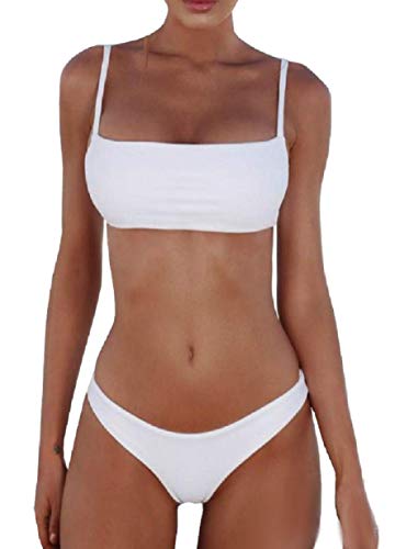 Inception Pro Infinite Costume da Mare - Bikini - Bagno - Donna - Ragazza - Due Pezzi - Slip - Reggiseno a Fascia - Bretelle Regolabili - Colore Bianco - Taglia XL - Modello 2