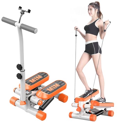 健康ステッパー台、スポーツ健康ステッパー、負荷調節可能、静音設計、コンパクト、カーディオ運動、コアトレーニング、運動用モニター、ハンドル、専用パワーバンド付き、屋内運動用、シリコンパッド、引っ張りロープ、スマホスタンド付き