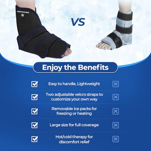 Image of KingPavonini Ankle Foot Ice Pack Wrap for Sprained Ankle /Surgery Recovery, Reusable Gel Ice Packs for Feet Injuries, Plantar Fasciitis, Achilles Tendonitis, Hot /Cold Therapy, XL (1 Wrap+4 Gel Packs)