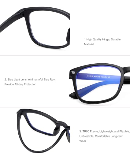 Image of Hycredi Kids Blue Light Blocking Glasses for Boys & Girls, Square Frame | Lightweight Eyewear For Daily Screen Time, Ideal For Computers, Gaming, Tablets And Phones With Comfortable Lenses
