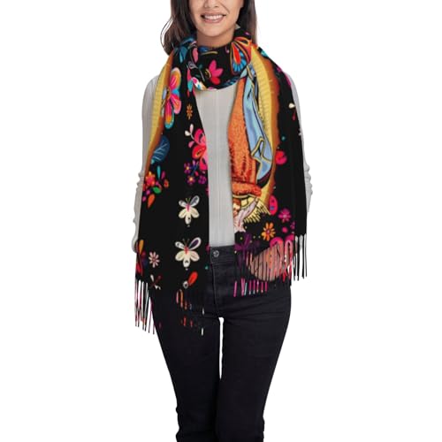 Otomi Scarf for Women Virgen de Guadalupe Soft Cashmere Feel Pashmina Shawl Wraps, Virgin Mary Blanket Scarf3