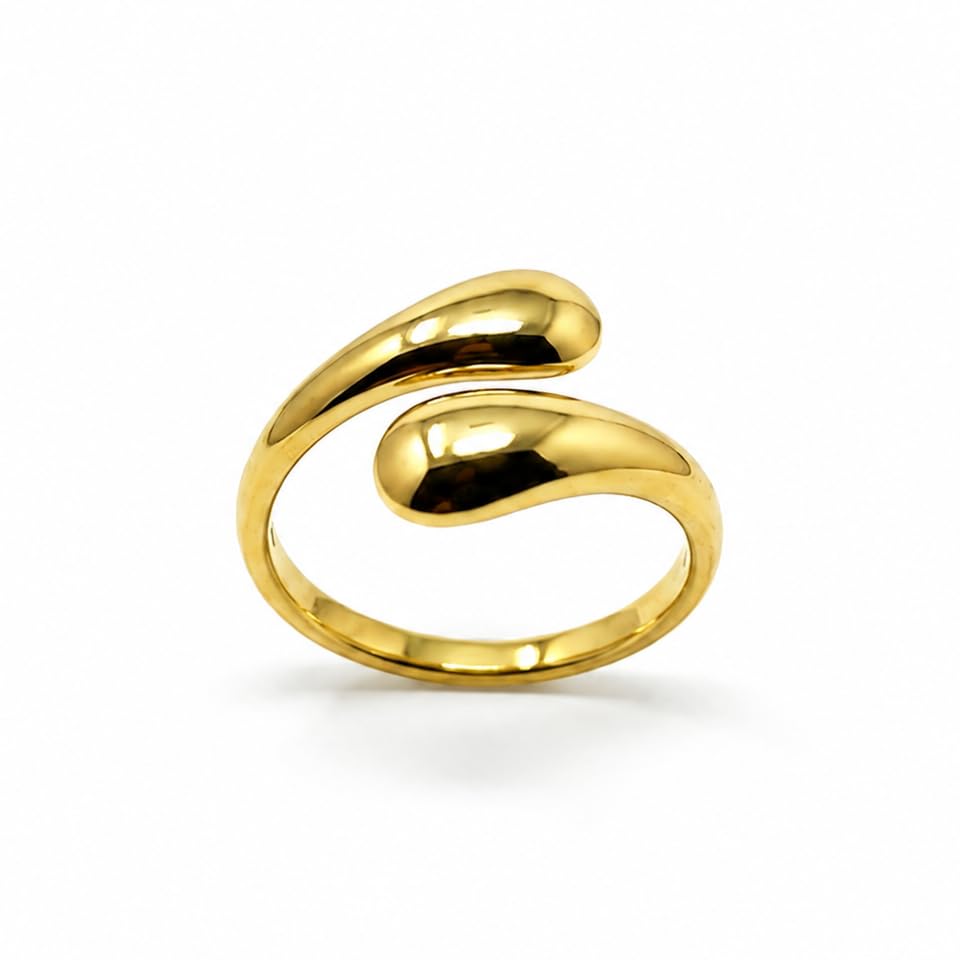 Adjustable Open Ring for Women & Girls | 18K Gold Plated Minimalist Wrap Ring | Anti Tarnish Waterproof Stainless Steel Statement Ring | Korean Style Fashion Jewelry | Stackable Daily, Party, Birthday, Anniversary-image-19