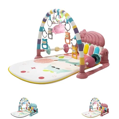 EHHE赤ちゃんピアノプレイジム 新生児感覚知育玩具 ベビーフィットネスラック 多機能屋内遊具 音楽プレイマット 男の子女の子出産祝い用 赤ちゃん感覚刺激訓練 ウォーカー機能付き ライトグリーン (ピンク)