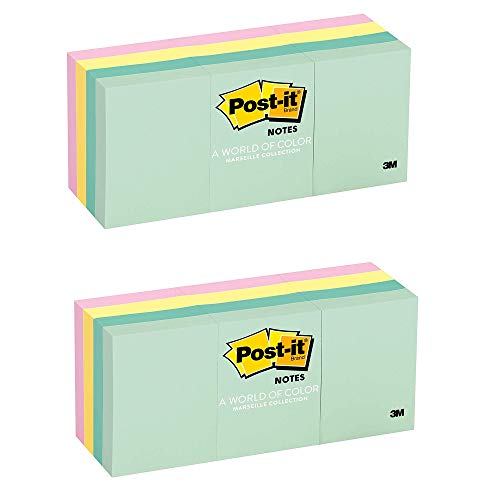 Post-it- Notes, 1 3/8 in x 1 7/8 in, Marseille Collection, 12 Pads/Pack (653-AST), 2 PACK