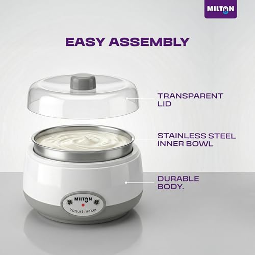 Image of Milton Turbo Yogurt Maker Machine | Automatic with One-Touch Operation | Electric Yogurt Maker | Make Thick, Creamy Curd & Yogurt at Home | Energy Efficient | Easy to Use | White
