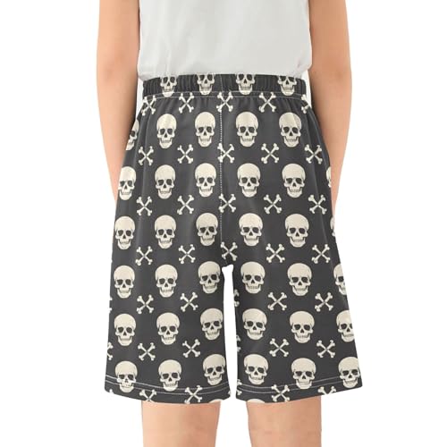ALAZA Sugar Skull Crossbones Pajama Shorts Elastic Waist Casual Sleep Shorts with Pockets Size 6-142