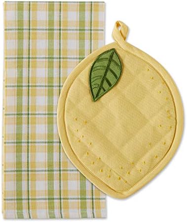 DII Gift Set Collection Kitchen Set, Potholder & Dishtowel Set, Lemon Plaid, 2 Piece