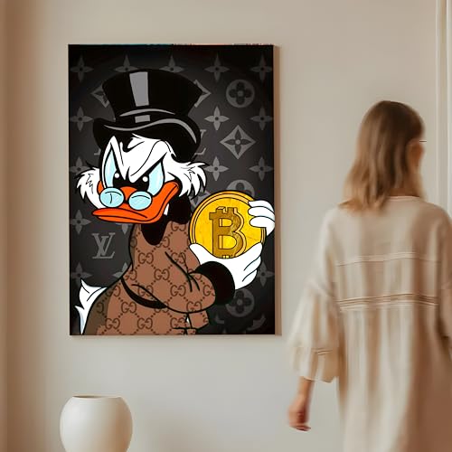 Image of Luxury Money Duck Pop Art Canvas Wall Art Painting For Living Room | Cartoon Style Crypto Wealth Wall Art Painting | Modern Graffiti Artwork for Home & Office Decor, 56x86 cm
